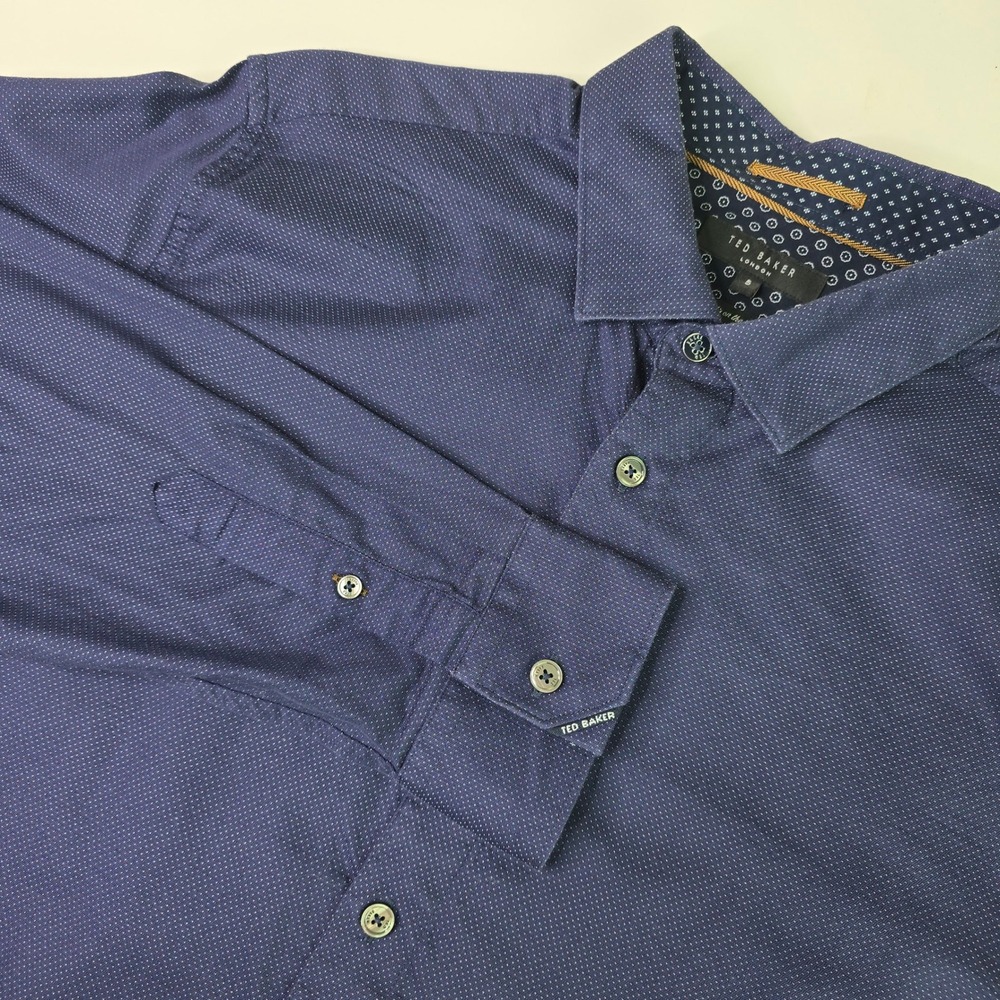 Ted Baker London Mens Navy Micro Dot Button Down Shirt Size 5 (Fits XL) Cotton